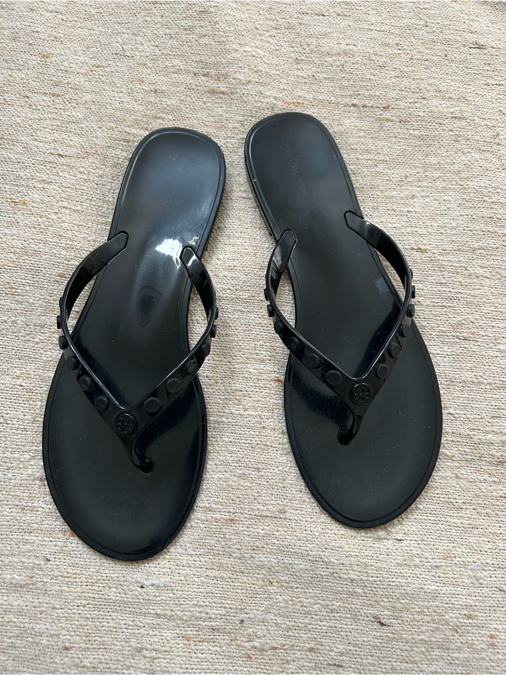 Tory Burch flip flops. Black. Super cute, great condition. Size 10